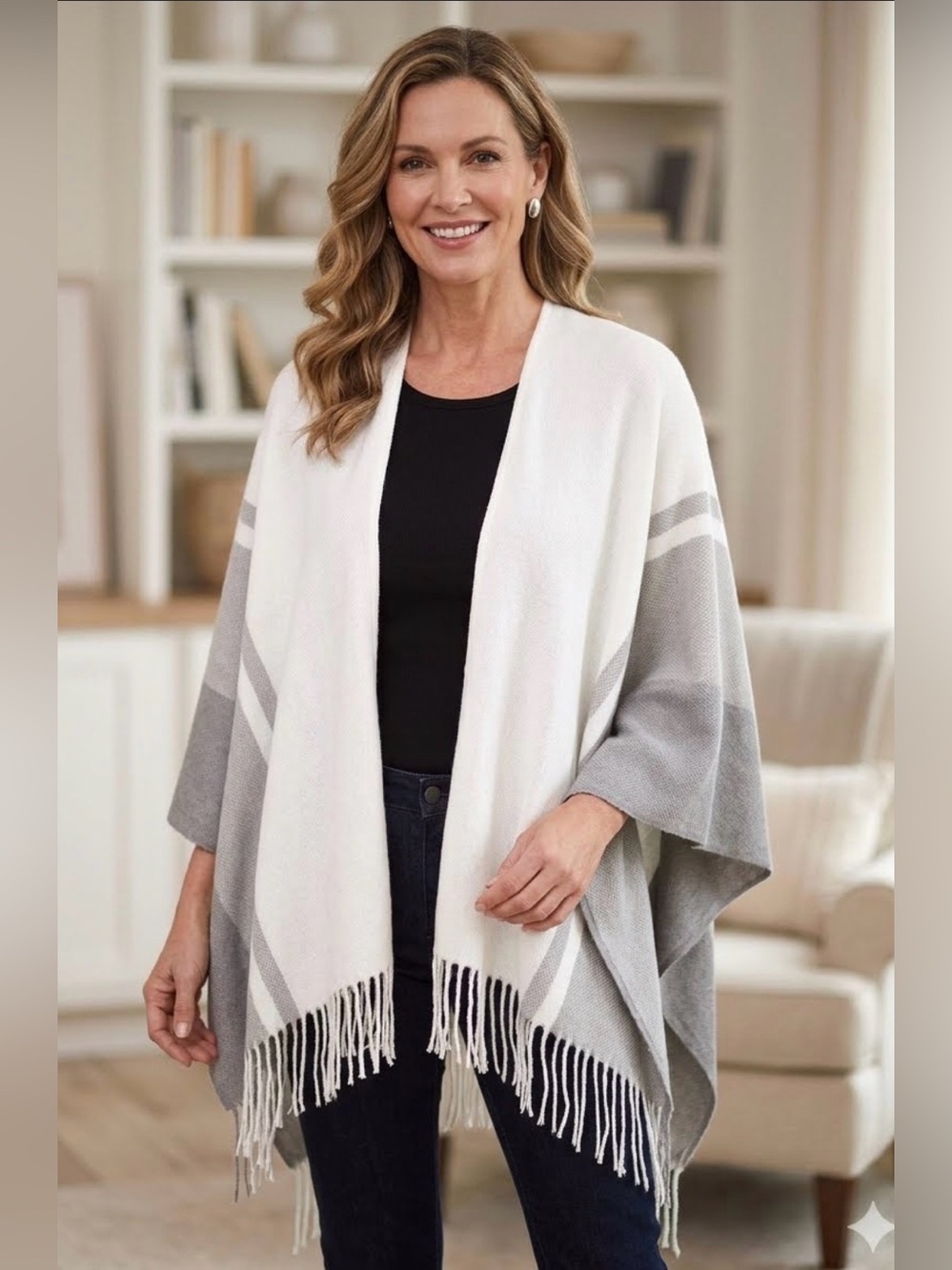 Do Everything with love White Textured Shawl with Black Script Label